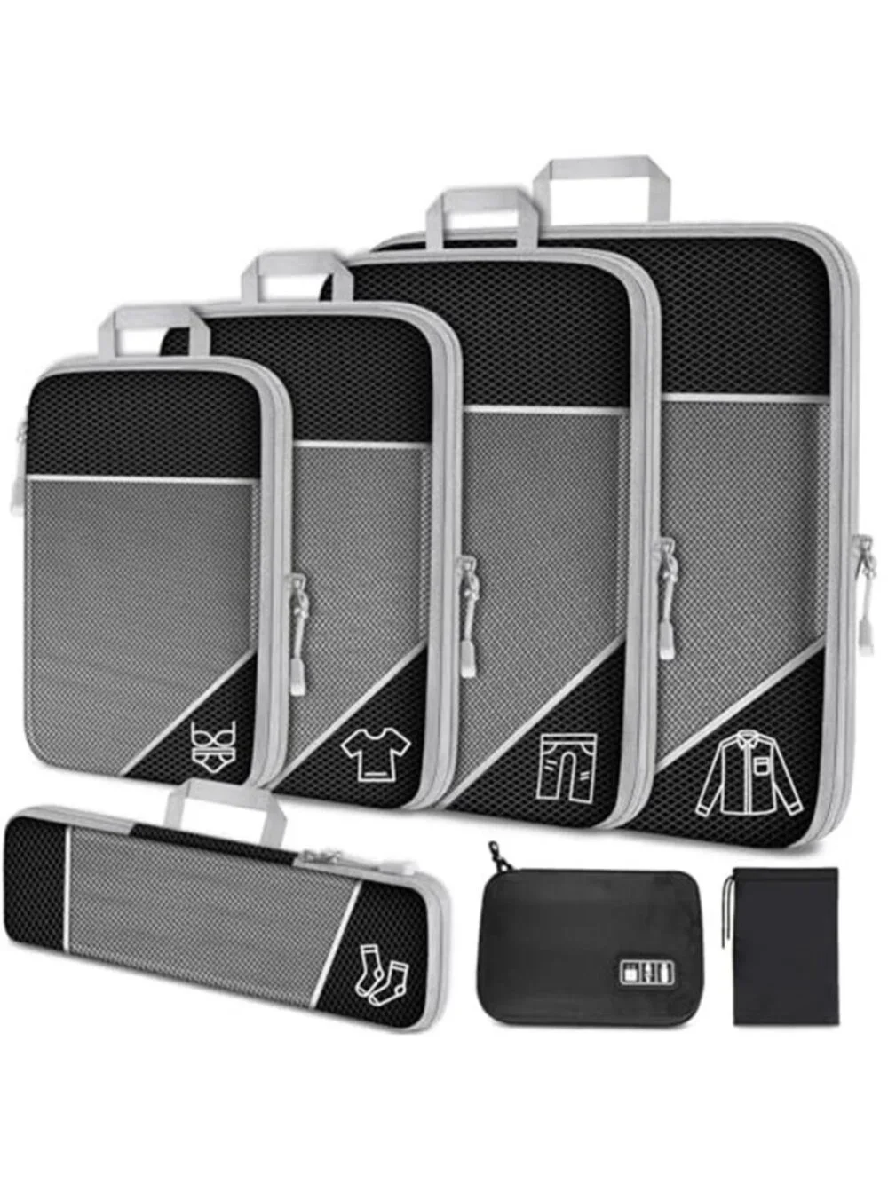 Compression Packing Cubes Travel Organizer Set Luggage Bags 7 Piece Space Saver